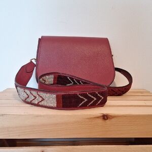 Bush Princess Elegant Burgundy Crossbody Bag Kenyan Leather w/ Hand Beaded Strap